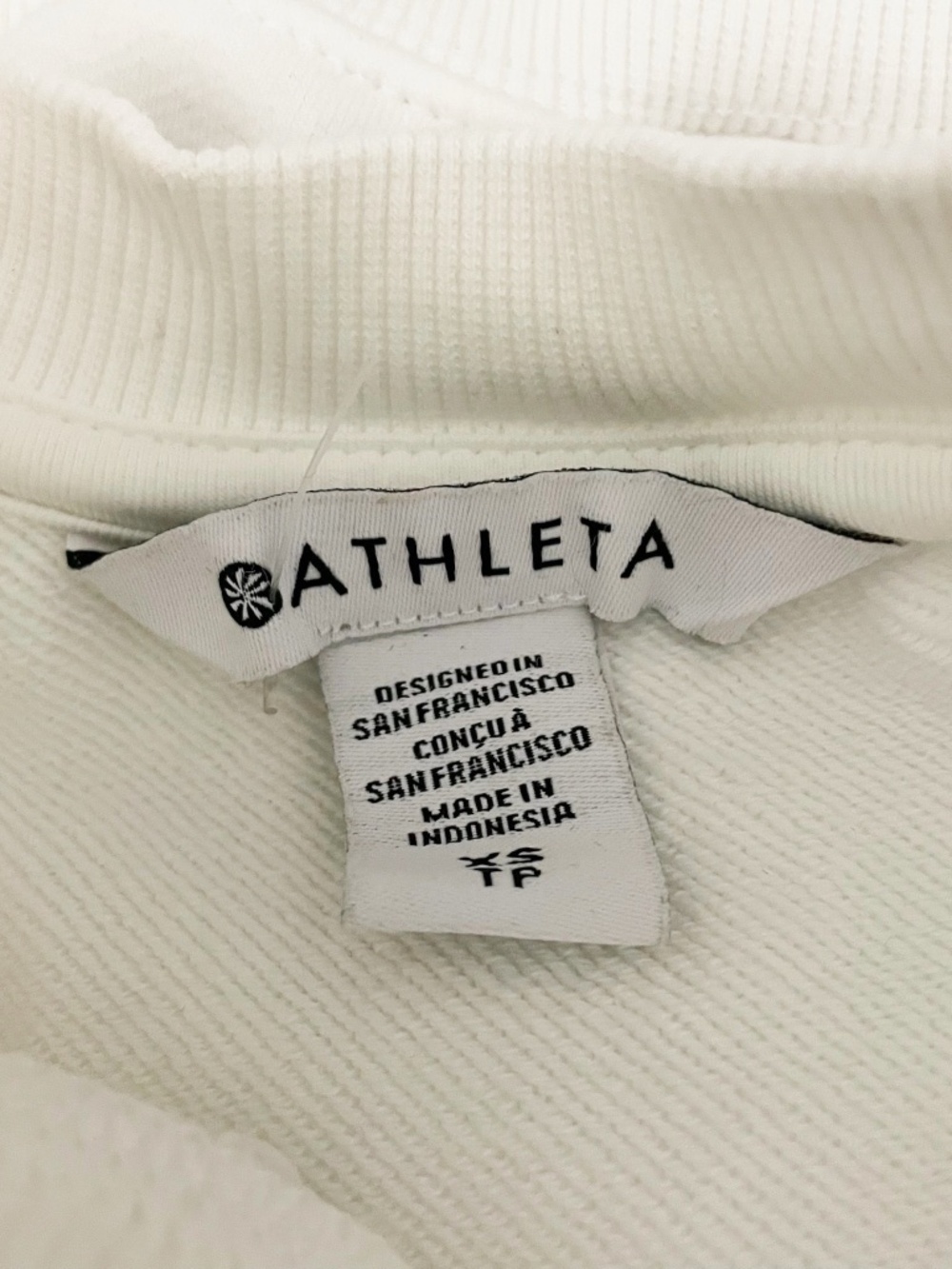 Athleta Women's Cotton Stretch Terry Crop Crew Pullover Sweatshirt Sweater White - Picture 2 of 4